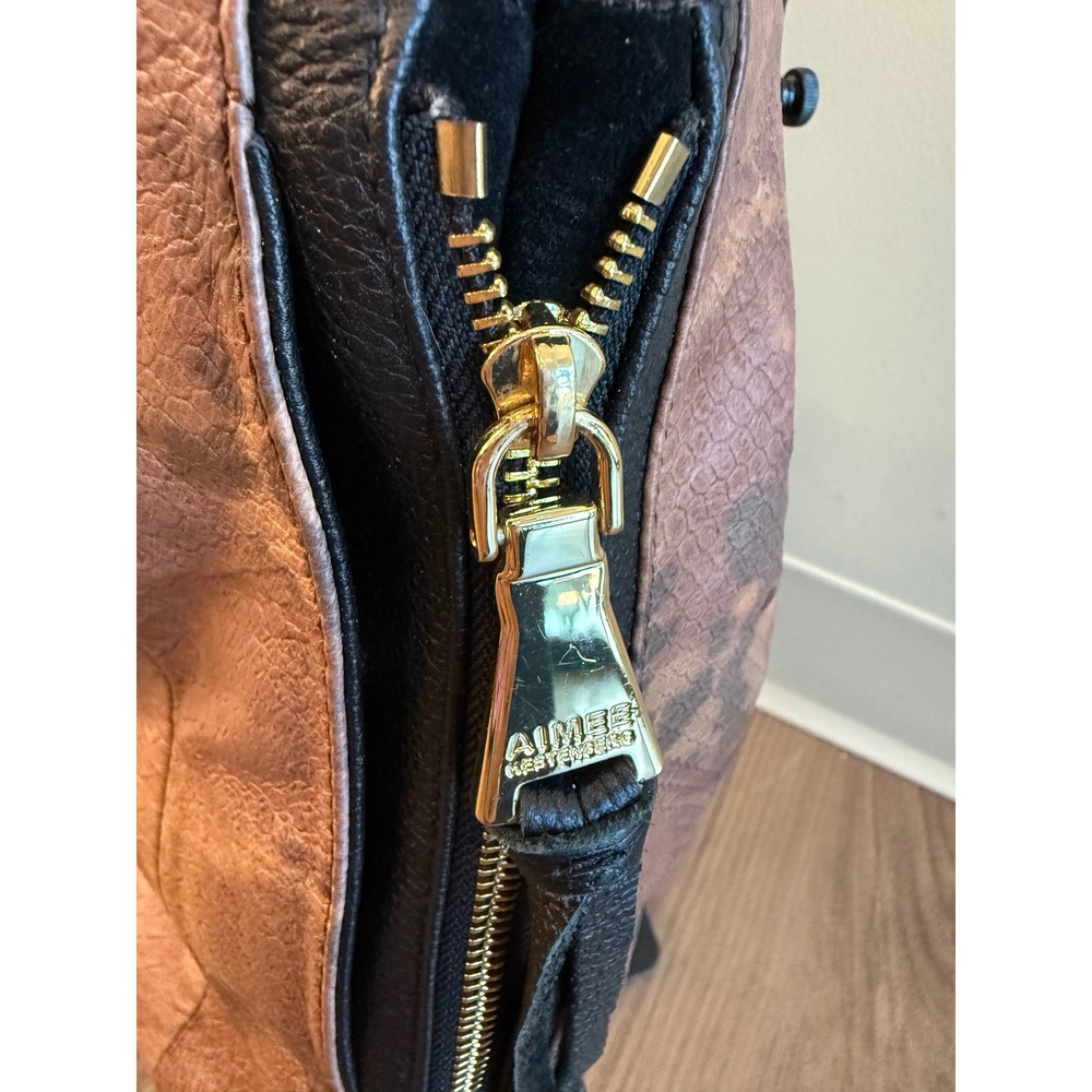 Aimee Kestenberg Snake Embossed Leather Hobo Bag Brown/Black Gold Tone A282317 - Picture 16 of 16